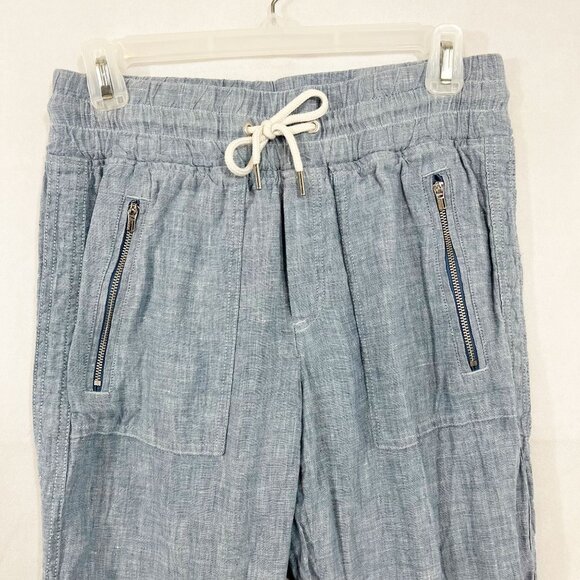 Athleta Cabo Linen Jogger Pants in Light Blue Chambray Coastal Athleisure Size 0 - Picture 3 of 8